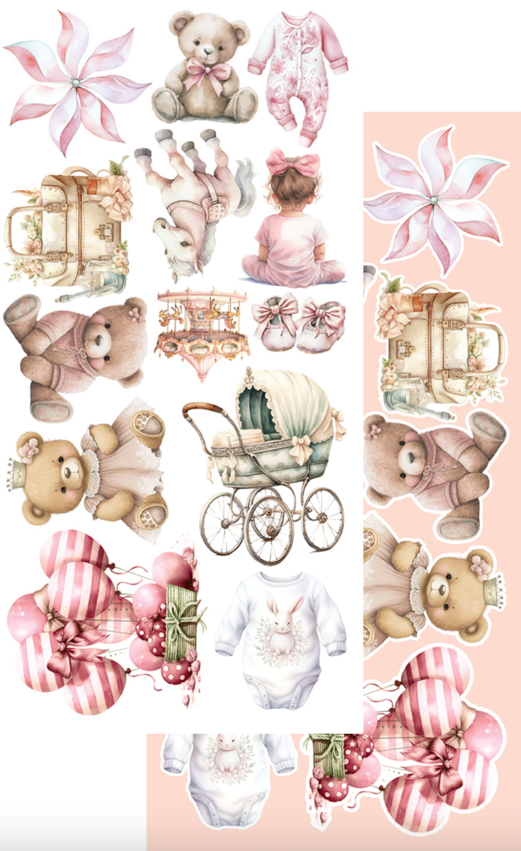 6x12 - Hello Baby - Fussy Cutting Set - Baby Girl - 8 Double Sided Papers - Alchemy Of Art