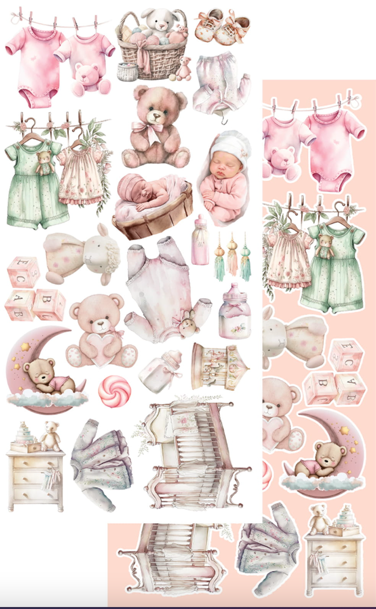 6x12 - Hello Baby - Fussy Cutting Set - Baby Girl - 8 Double Sided Papers - Alchemy Of Art