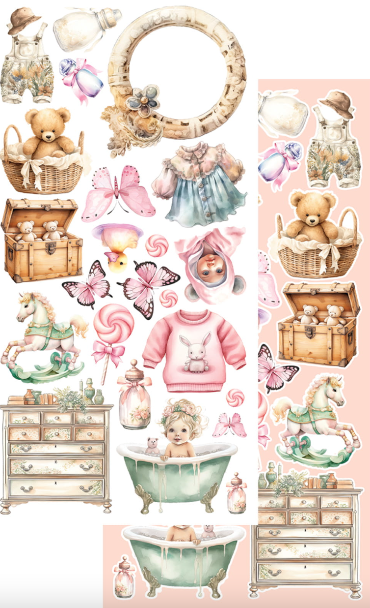 6x12 - Hello Baby - Fussy Cutting Set - Baby Girl - 8 Double Sided Papers - Alchemy Of Art