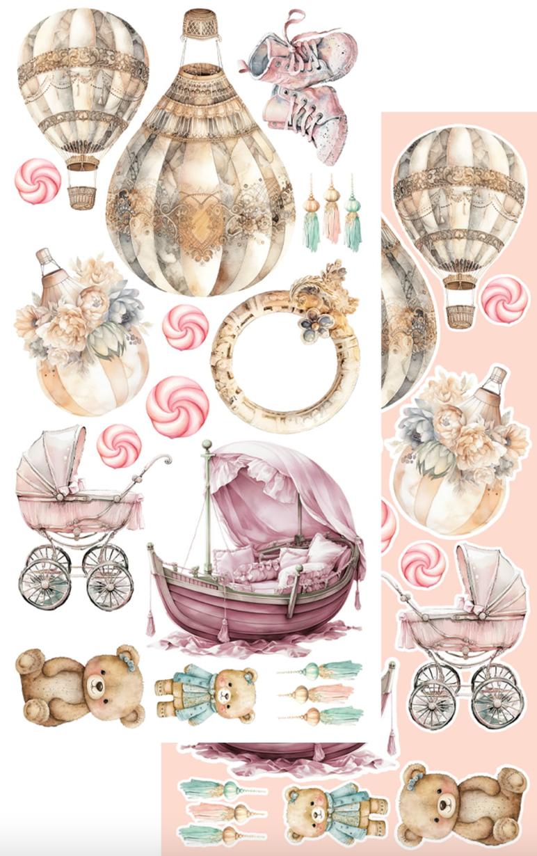 6x12 - Hello Baby - Fussy Cutting Set - Baby Girl - 8 Double Sided Papers - Alchemy Of Art