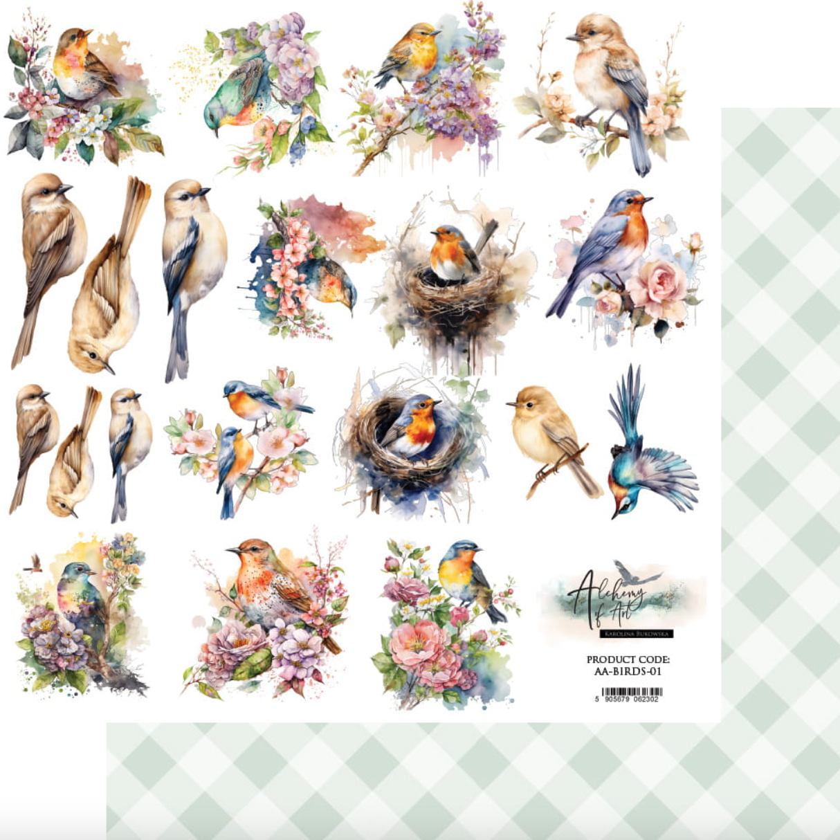 12x12 Cutting Paper - Soul of Spring - Bird - 1 Double Sided Paper - Alchemy Of Art