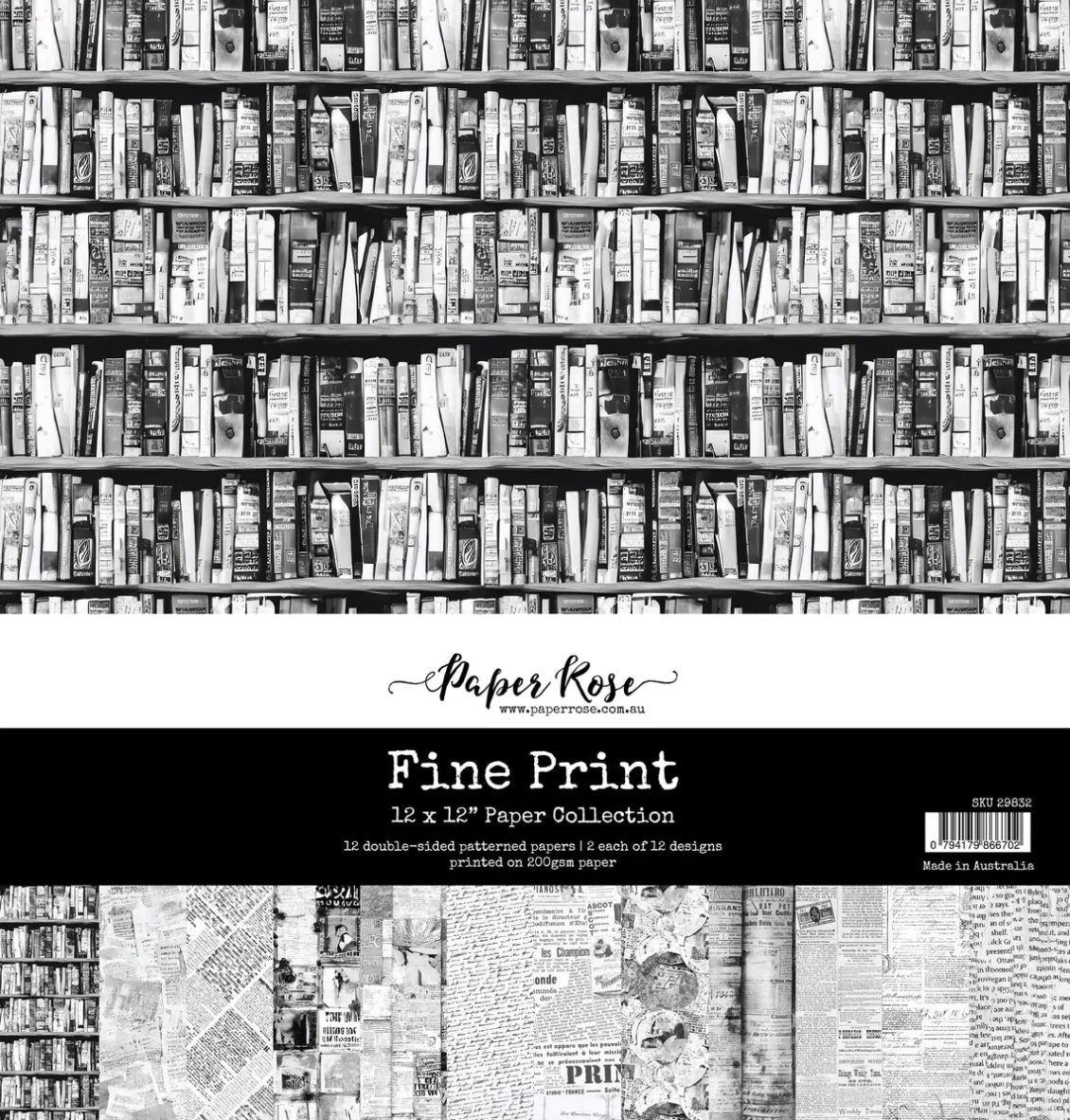 12 x 12 Inch - Fine Print - Double Sided Paper - Paper Rose