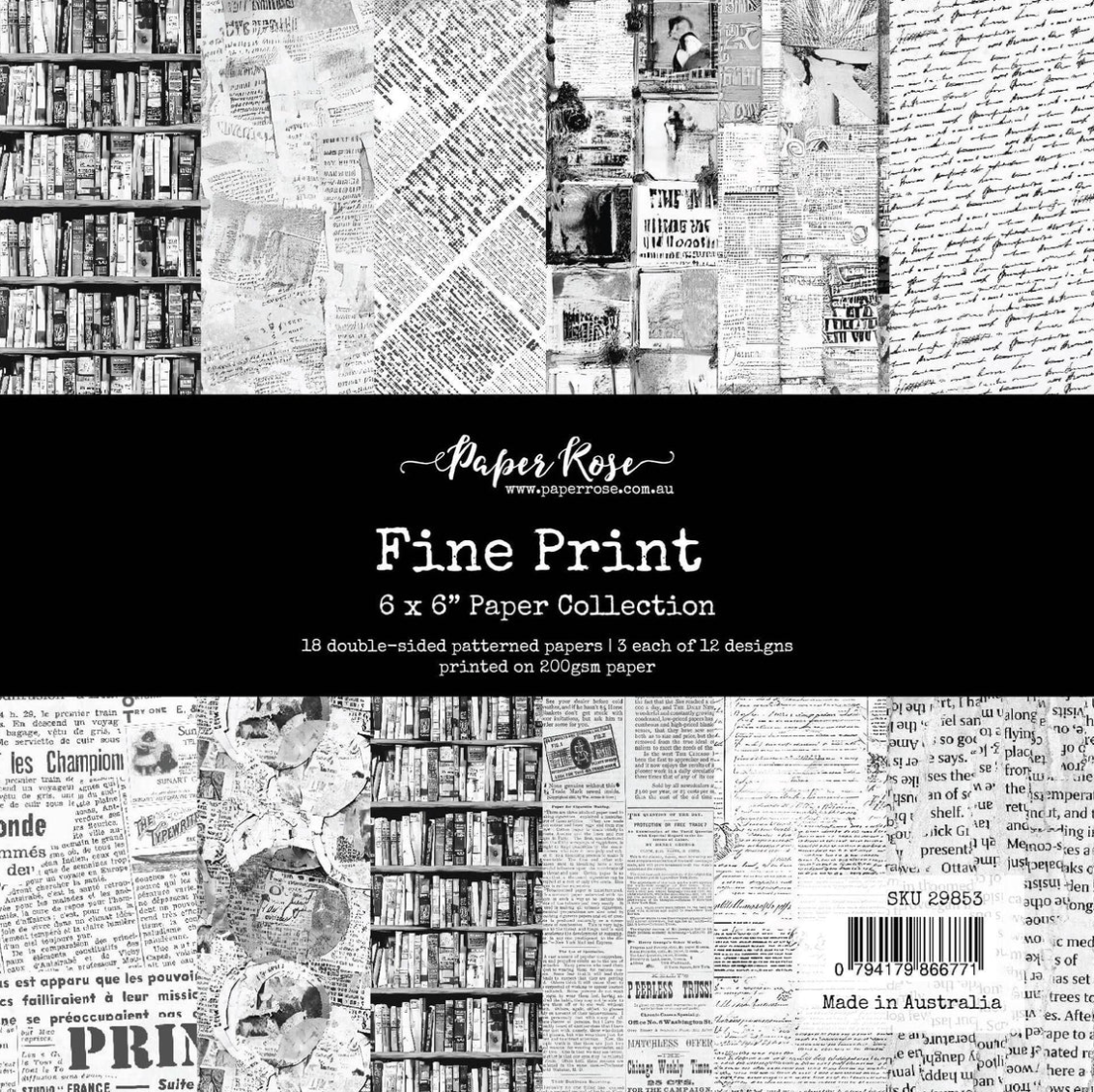 6x6 Inch - Fine Print - Double Sided Paper - Paper Rose