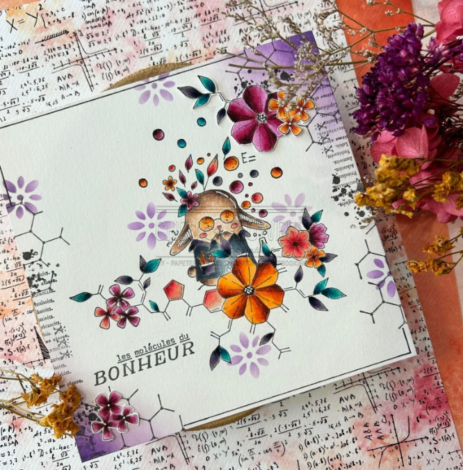 Rubber Stamp - Happy Molecules - MOLECULES DU BONHEUR - Chou and Flowers