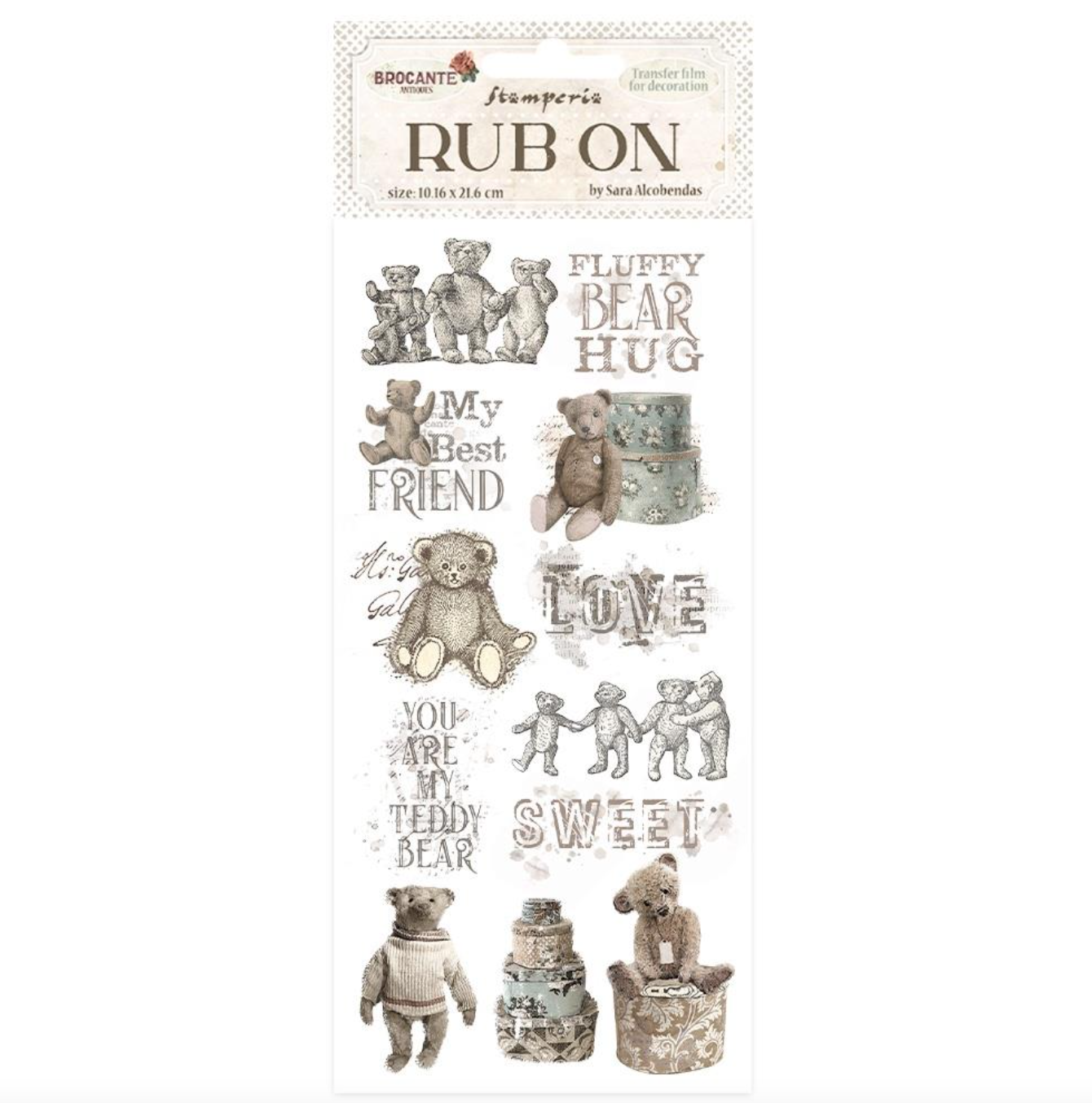 Rub-On - 4x8.5 Inch - Brocante Antiques Teddy Bear - Stamperia