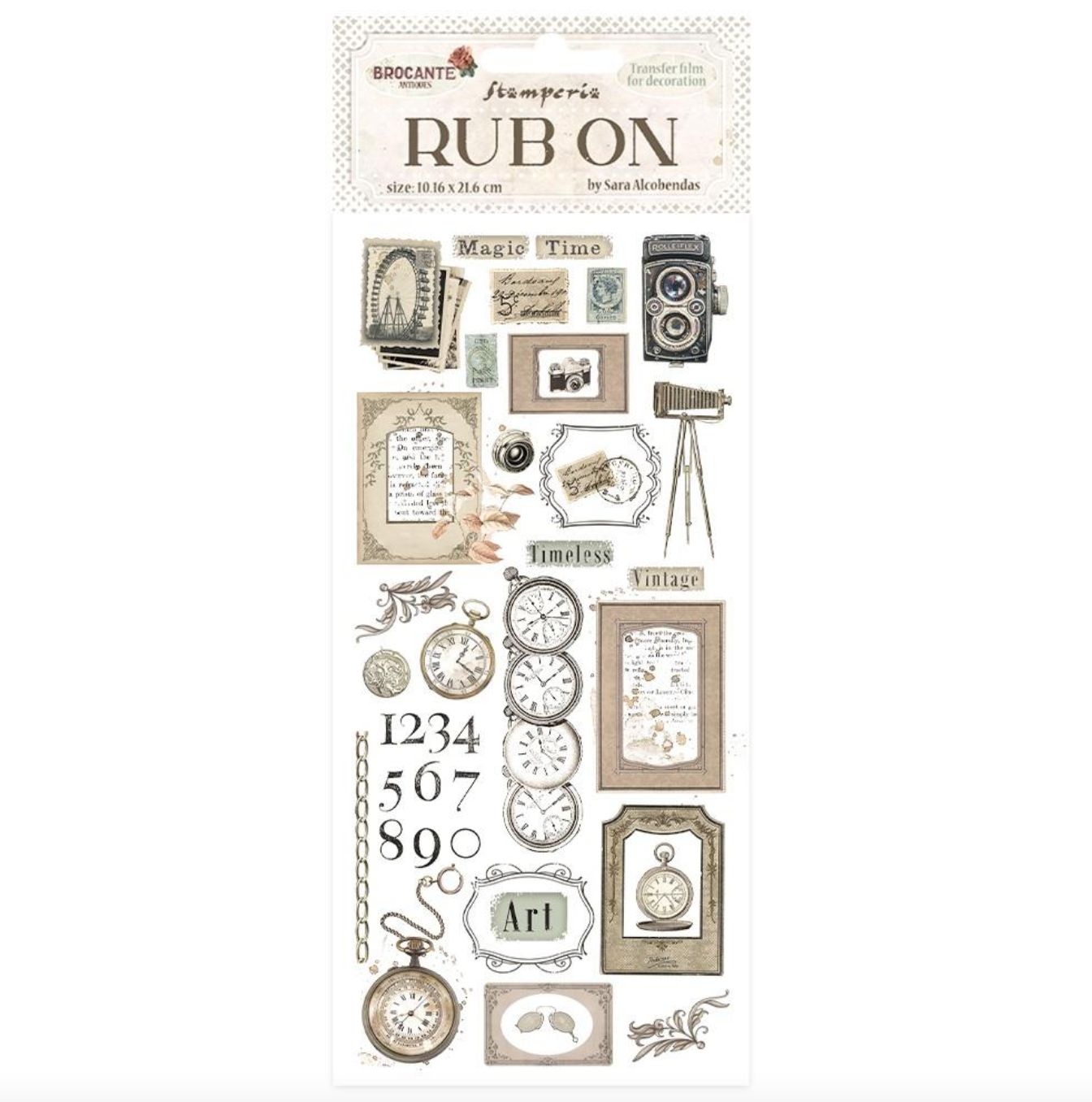 Rub-On - 4x8.5 Inch -Brocante Antiques Clocks - Stamperia