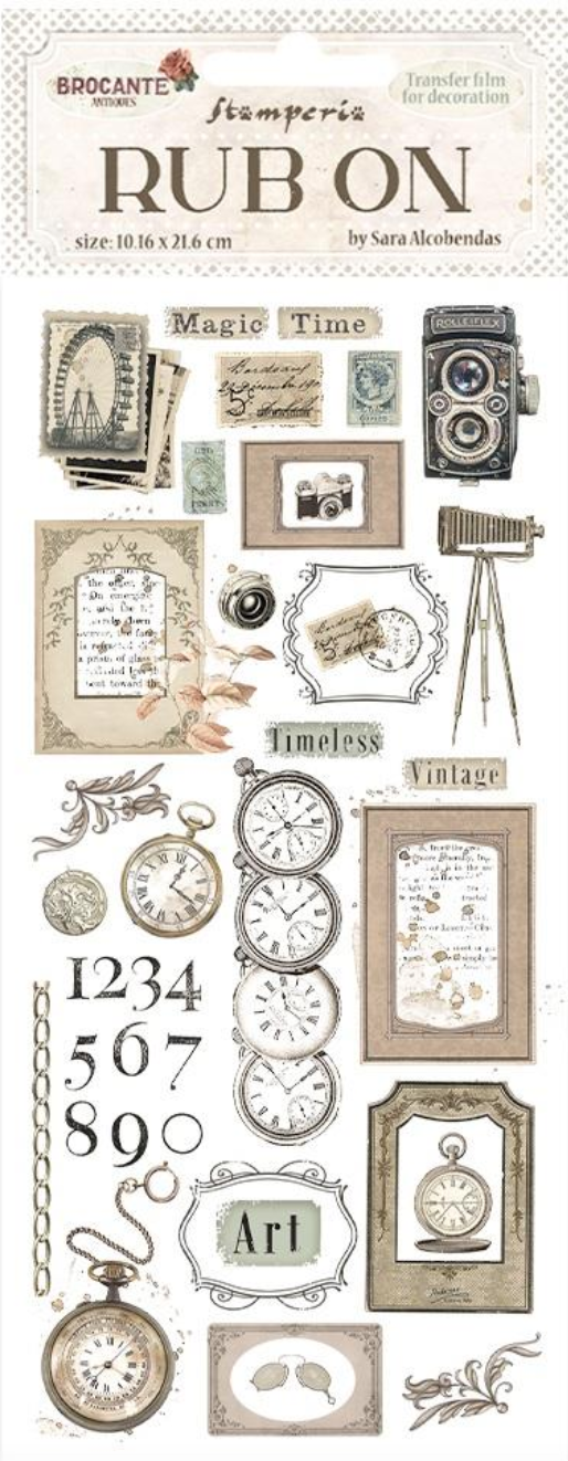 Rub-On - 4x8.5 Inch -Brocante Antiques Clocks - Stamperia