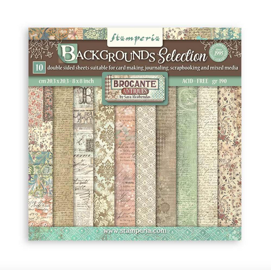 8x8 - Backgrounds - Brocante Antique - Double-Sided Paper Pad - 10/Pkg - Stamperia