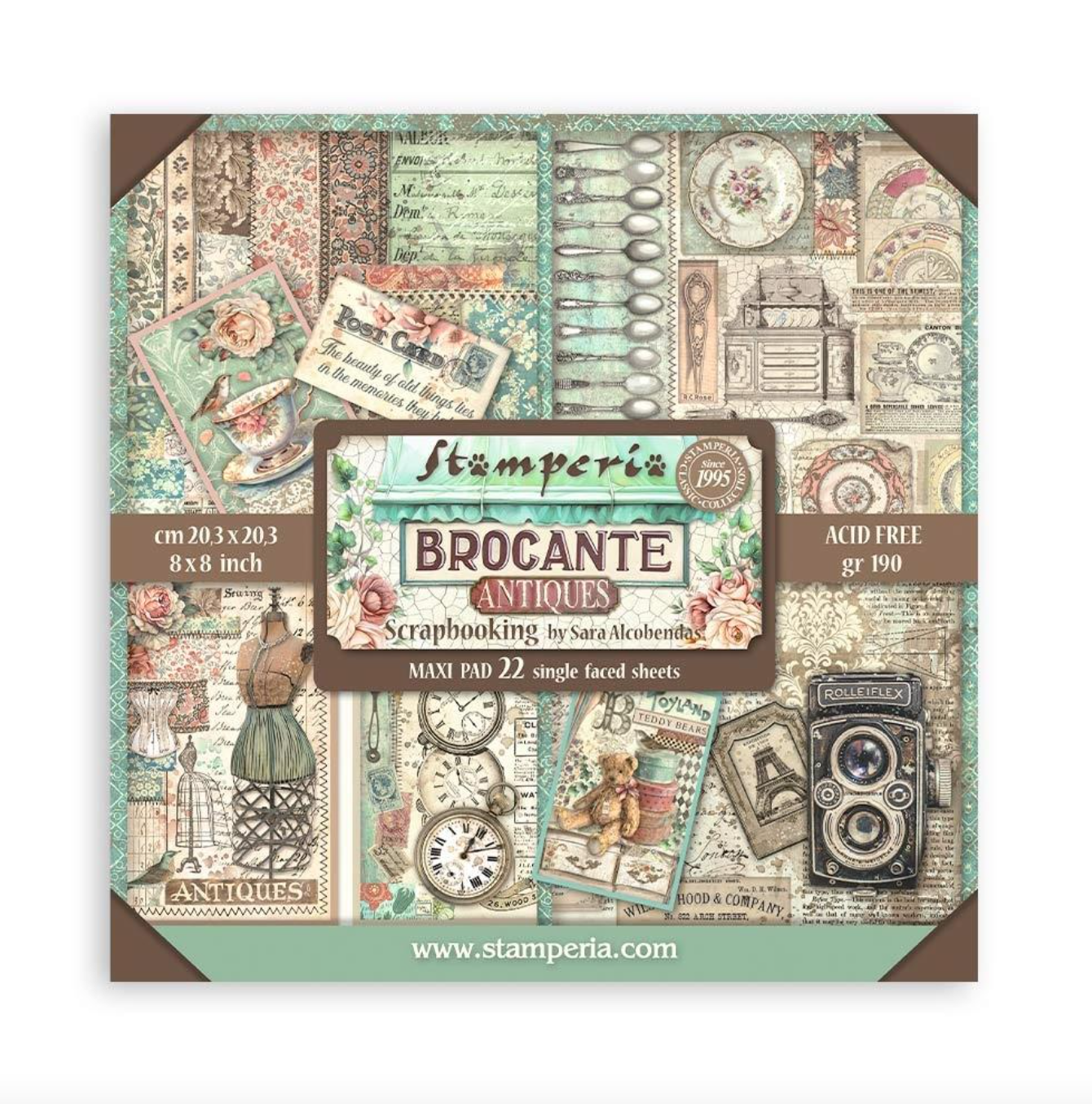 8x8 - 22/Pkg - Brocante Antique - Single-Sided Paper Pad 8"X8" - Stamperia