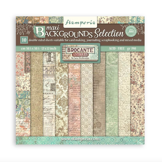 12x12 - Backgrounds - Brocante Antique - Double-Sided Paper Pad - 10/Pkg - Stamperia