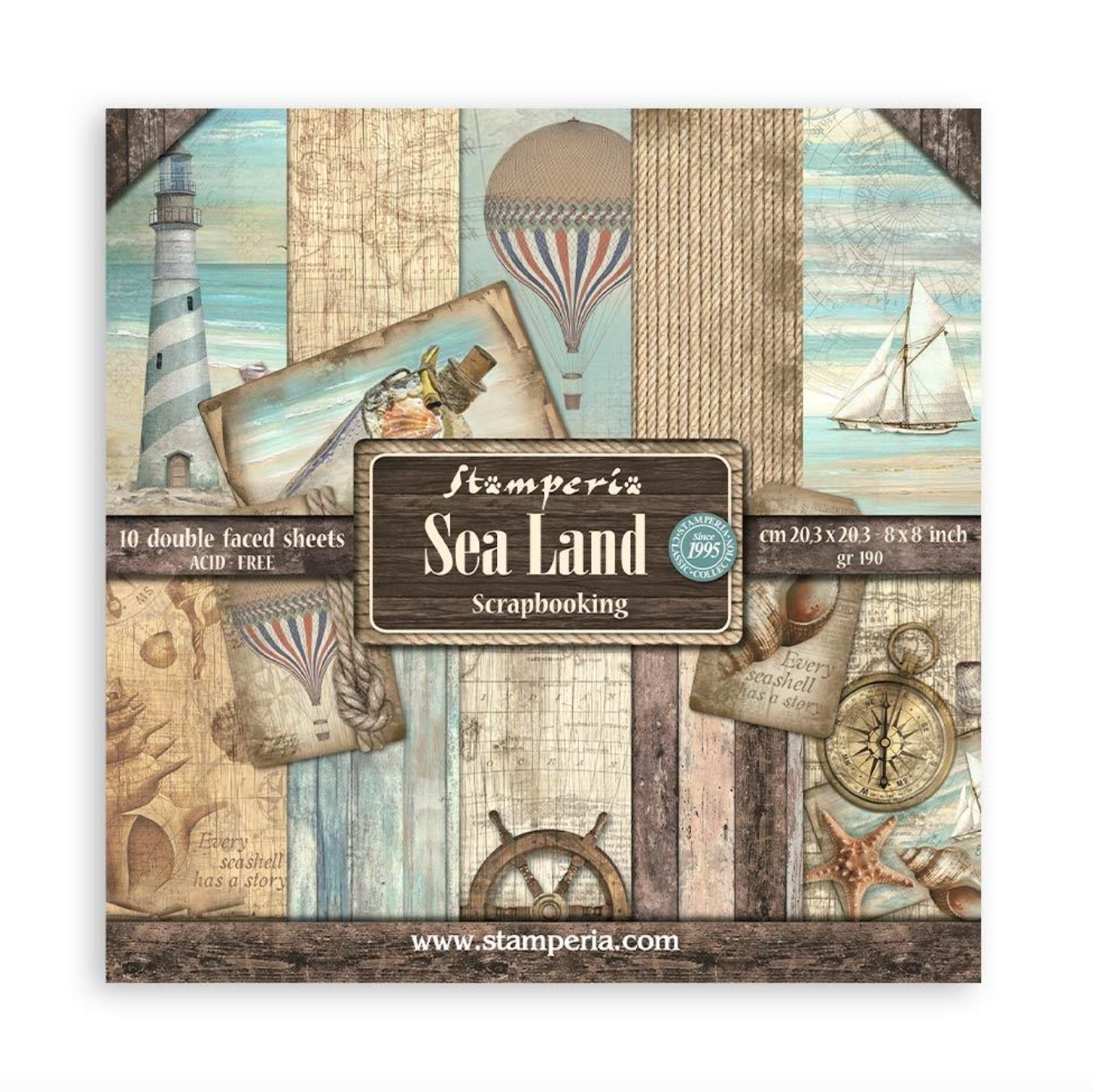 8x8 - Sea Land - Double-Sided Paper Pad - 10/Pkg - Stamperia