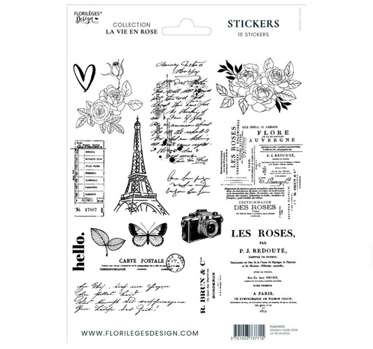 Sticker Sheet - Black Patterns La Vie En Rose - Florilèges Design