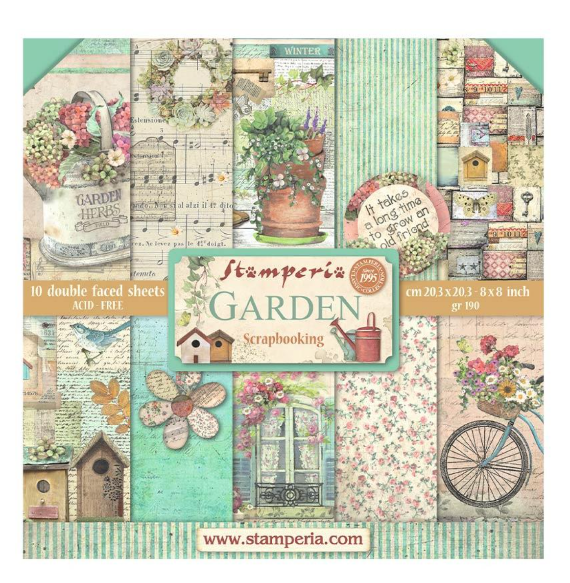 8x8 - Garden - Scrapbooking Pad - 10 Sheets - Stamperia