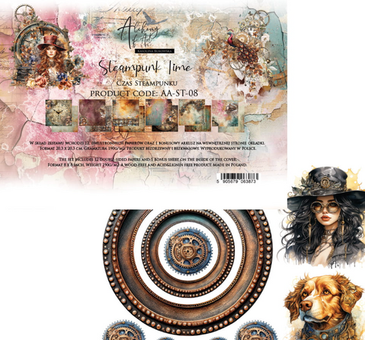 8x8 - Steampunk Time - 12 Double Sided Paper - Alchemy Of Art