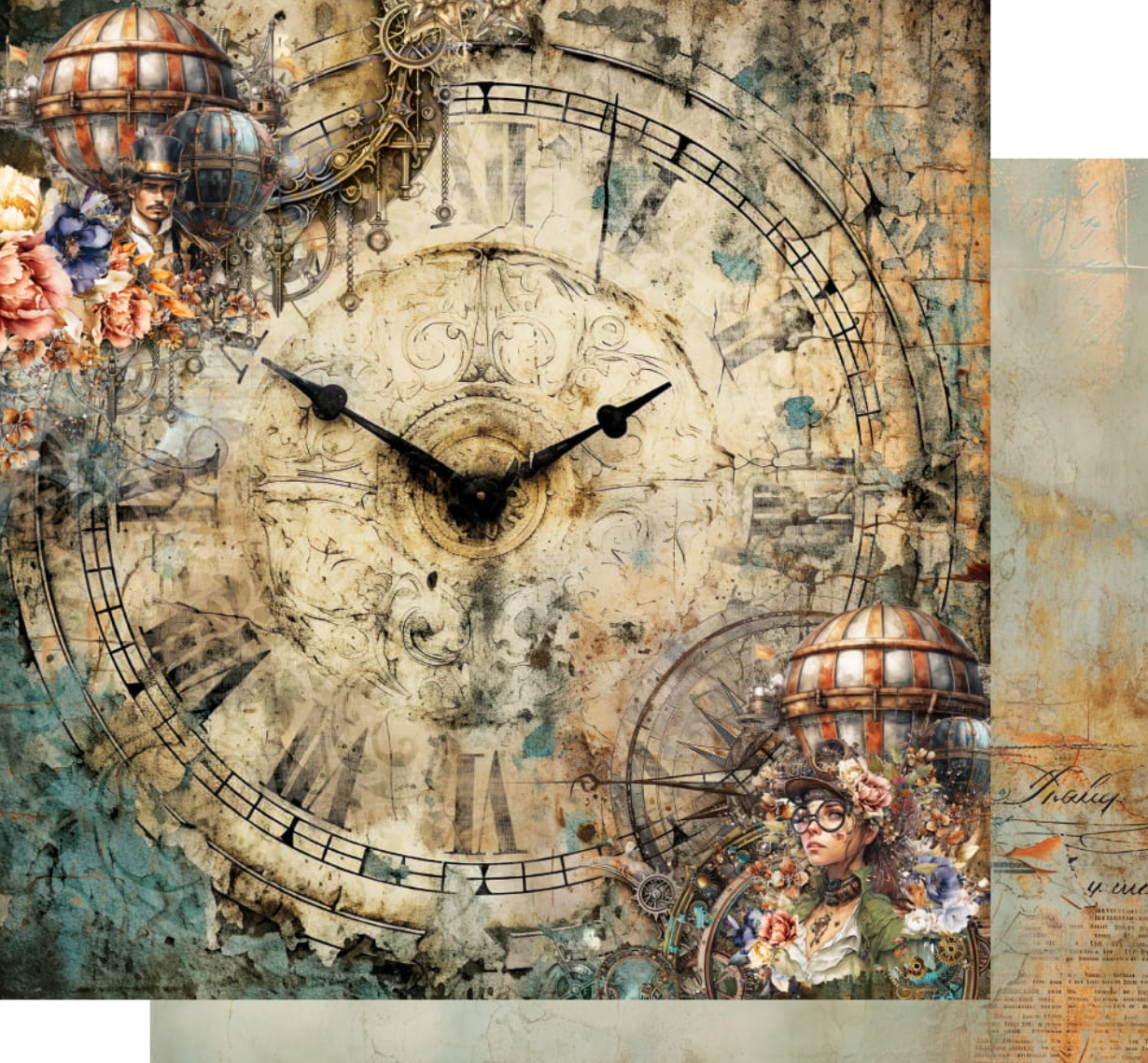 12x12 - Steampunk Time - Double Sided Paper - Alchemy Of Art