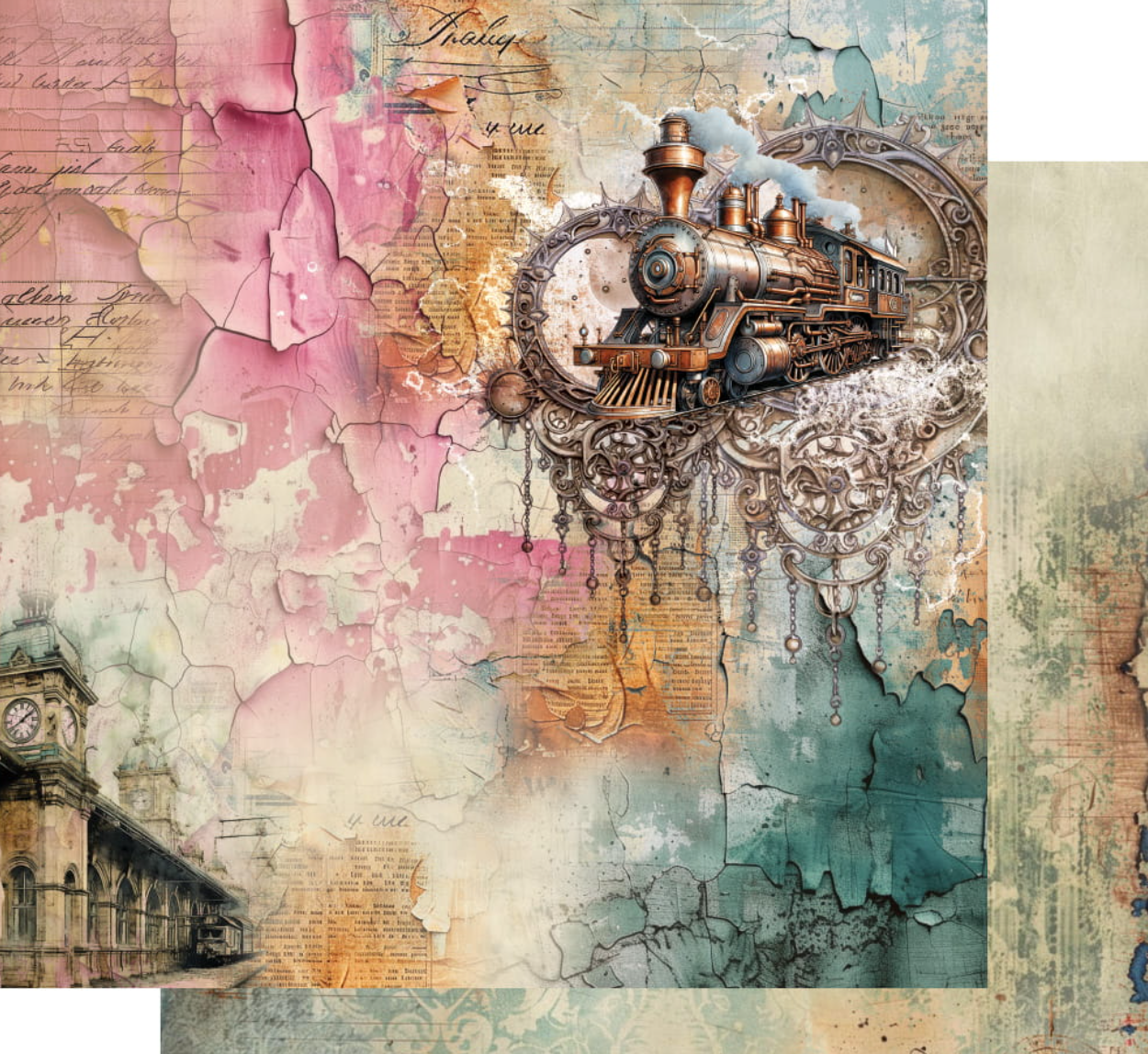 12x12 - Steampunk Time - Double Sided Paper - Alchemy Of Art