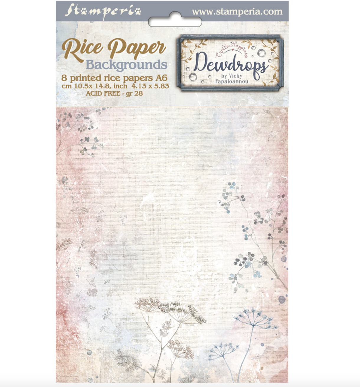 Assorted Rice Paper - A6 8/Sheets - Create Happiness - Dewdrops - Stamperia