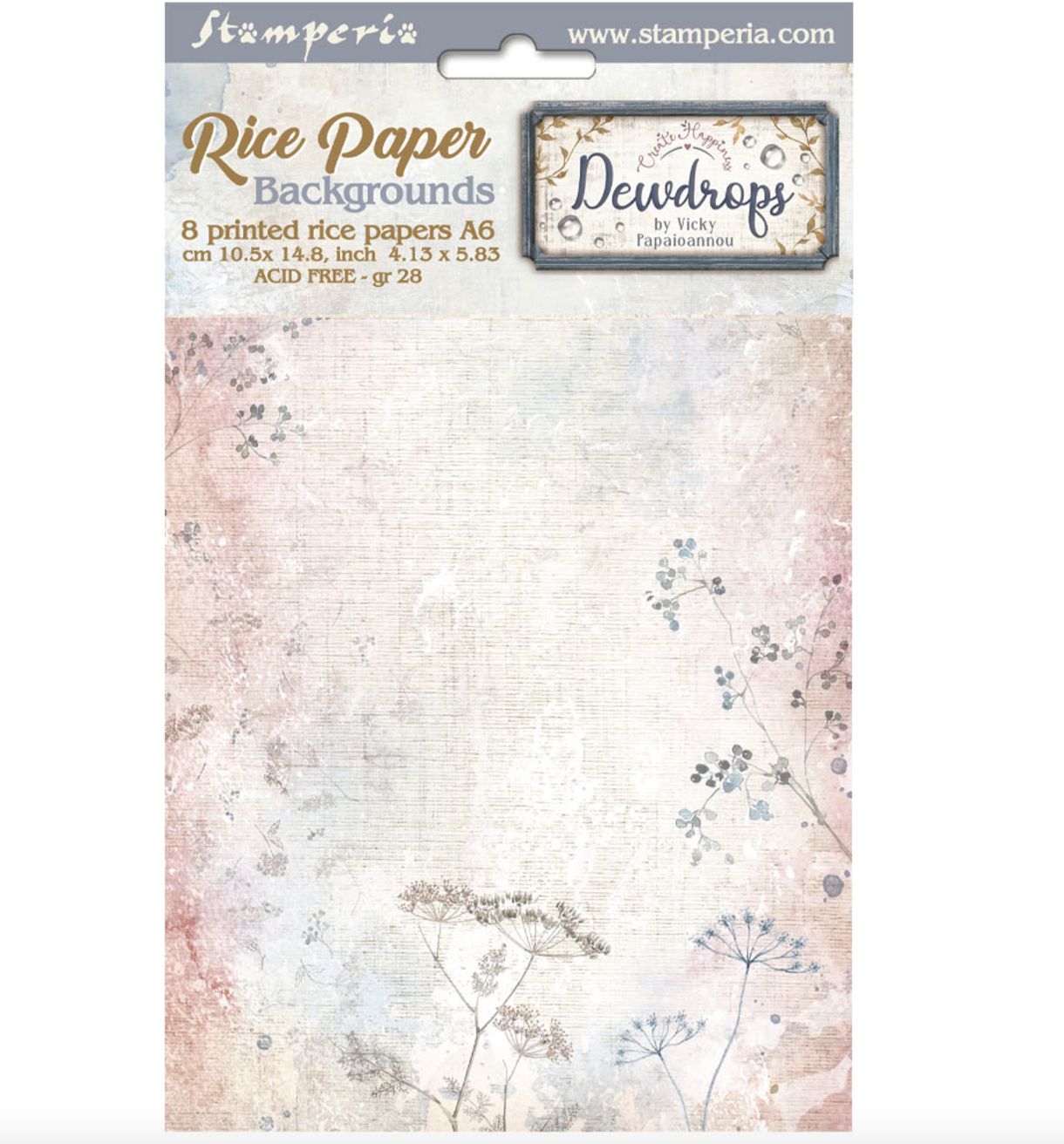 Assorted Rice Paper Backgrounds - A6 8/Sheets - Create Happiness - Dewdrops - Stamperia (Copy)