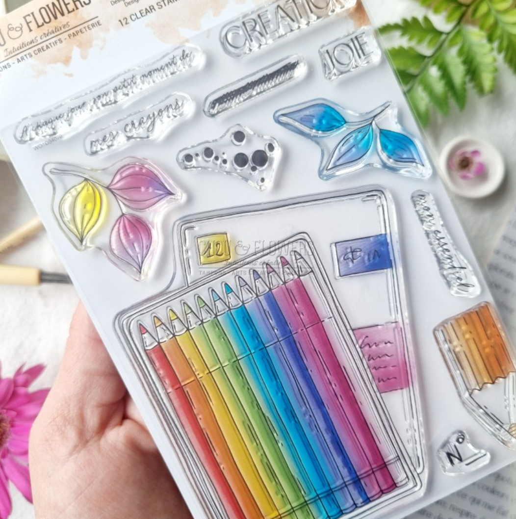 Clear Stamp - A6 - COLORING PENCILS - Chou and Flowers