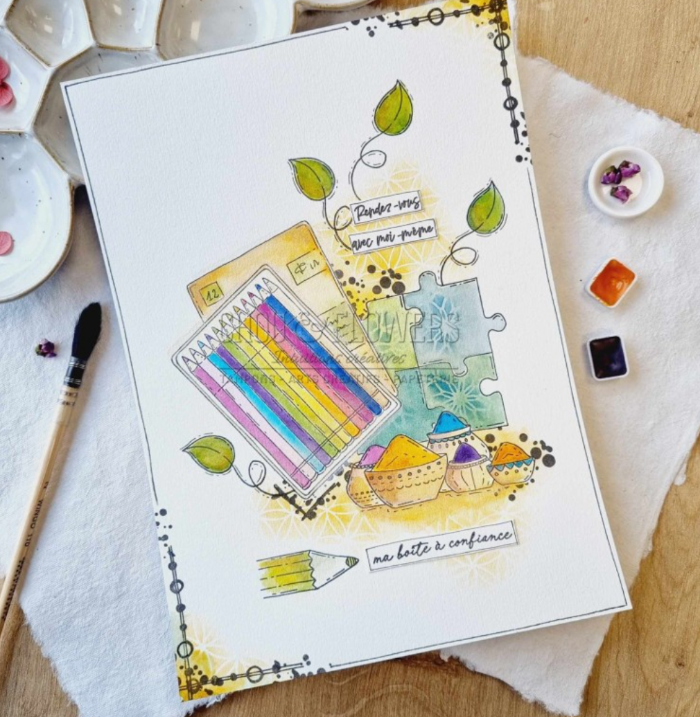 Clear Stamp - A6 - COLORING PENCILS - Chou and Flowers