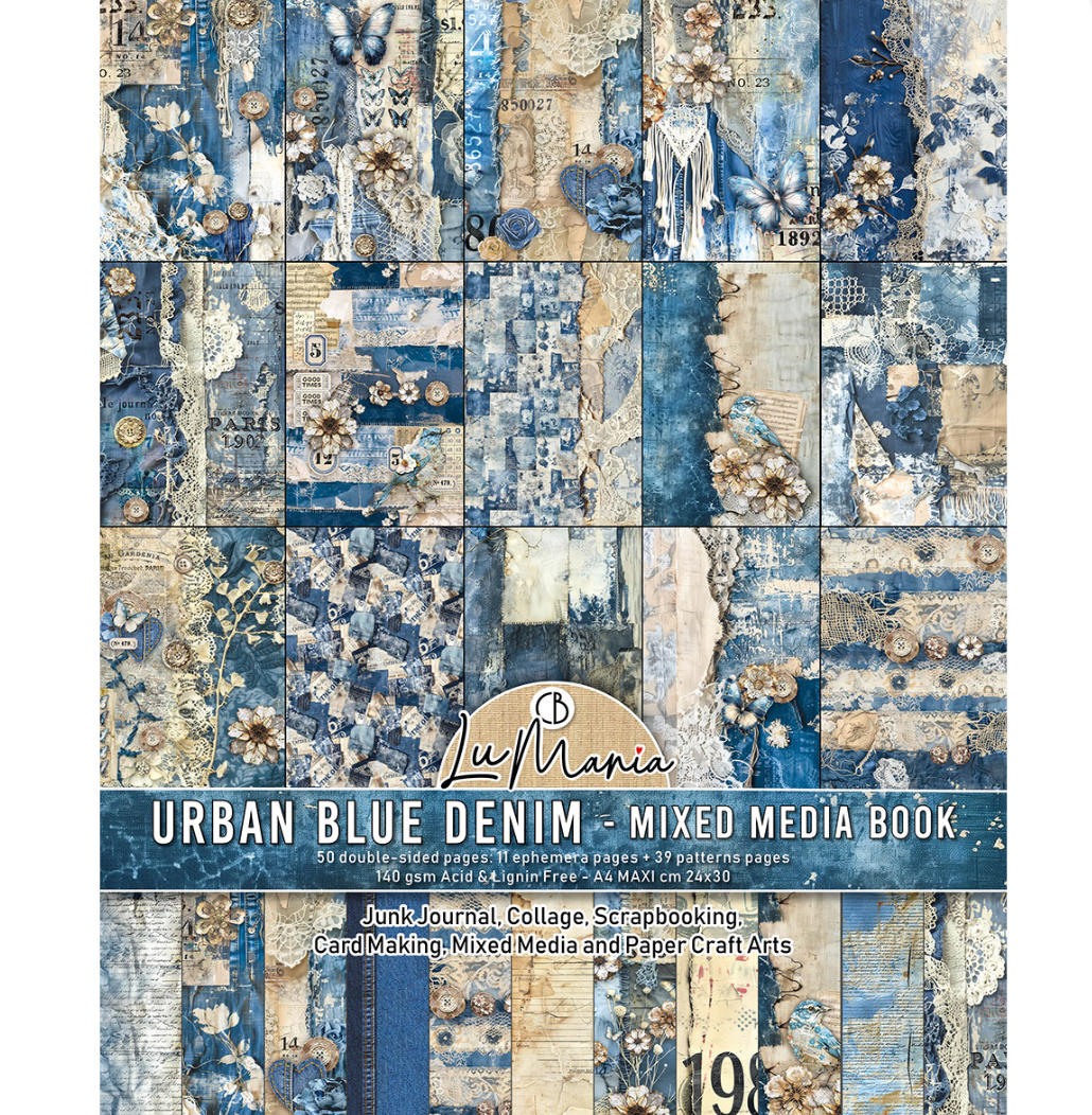 A4 Maxi Mixed Media Book - Urban Blue Denim - 50 Double Pages - Ciao Bella