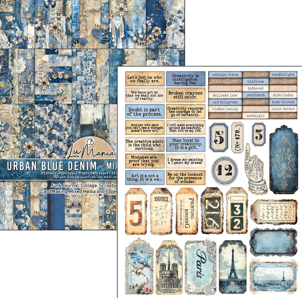 A4 Maxi Mixed Media Book - Urban Blue Denim - 50 Double Pages - Ciao Bella