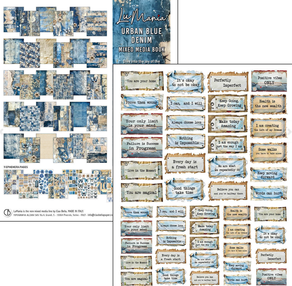 A4 Maxi Mixed Media Book - Urban Blue Denim - 50 Double Pages - Ciao Bella