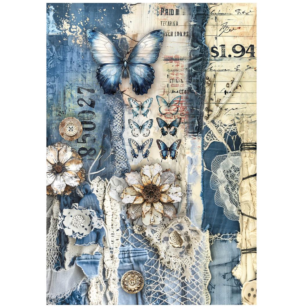 A4 Mixed Media Rice Paper - Urban Blue Denim - Set 4/Pkg- Ciao Bella