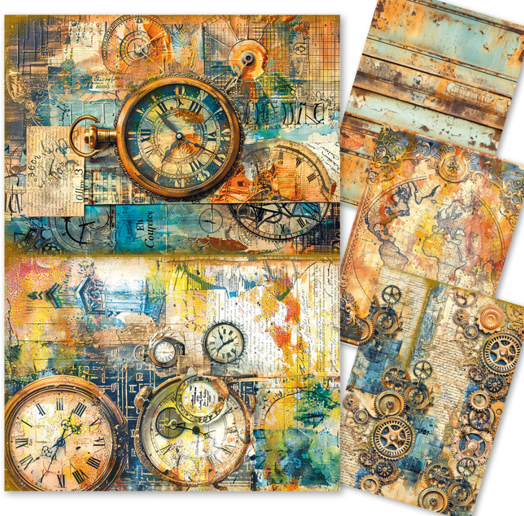 A4 Rice Paper Set - Past Time - 4/Pkg - Ciao Bella