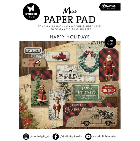 Mini Paper Pad - Happy Holidays - 2.91"X4.13" 24/Pkg - Studio Light