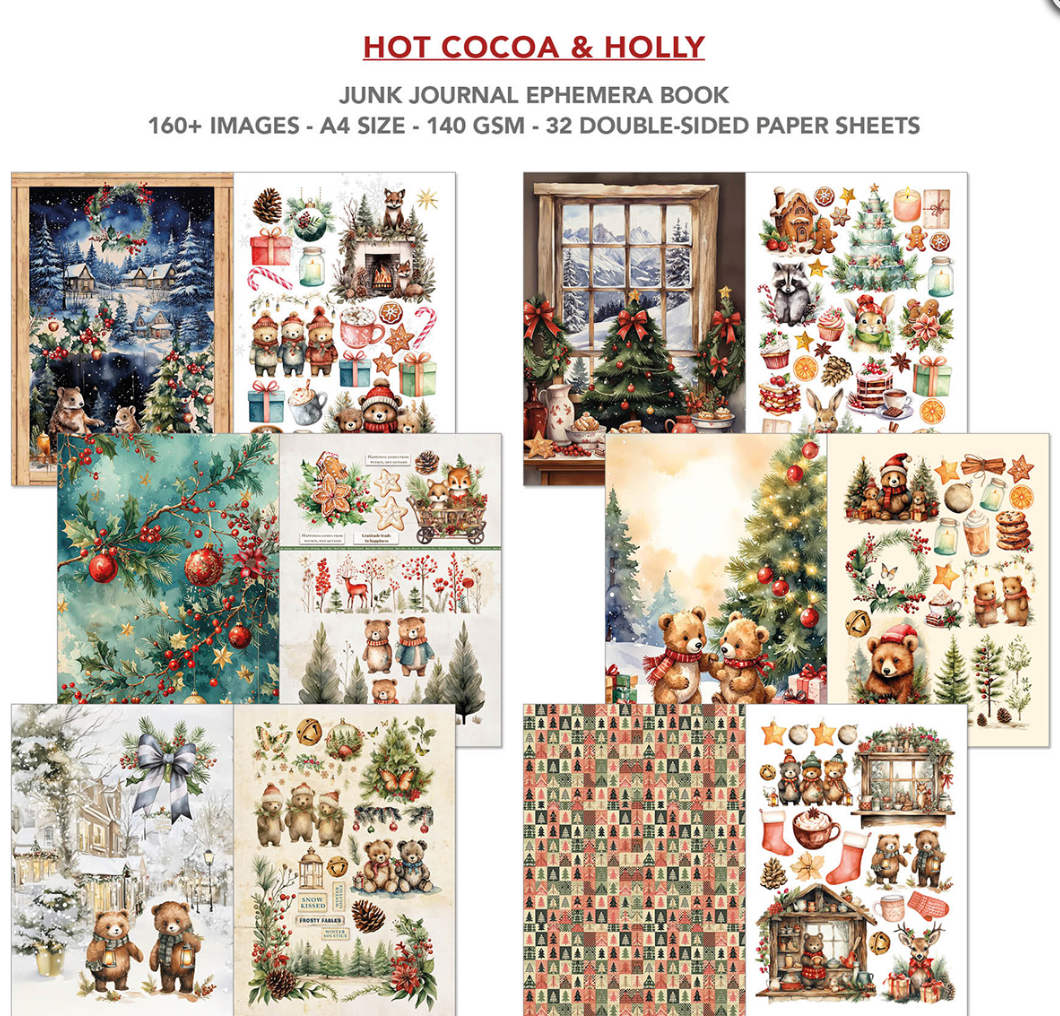 A4 Ephemera Book - Hot Cocoa & Holly - 32/Pkg - Ciao Bella