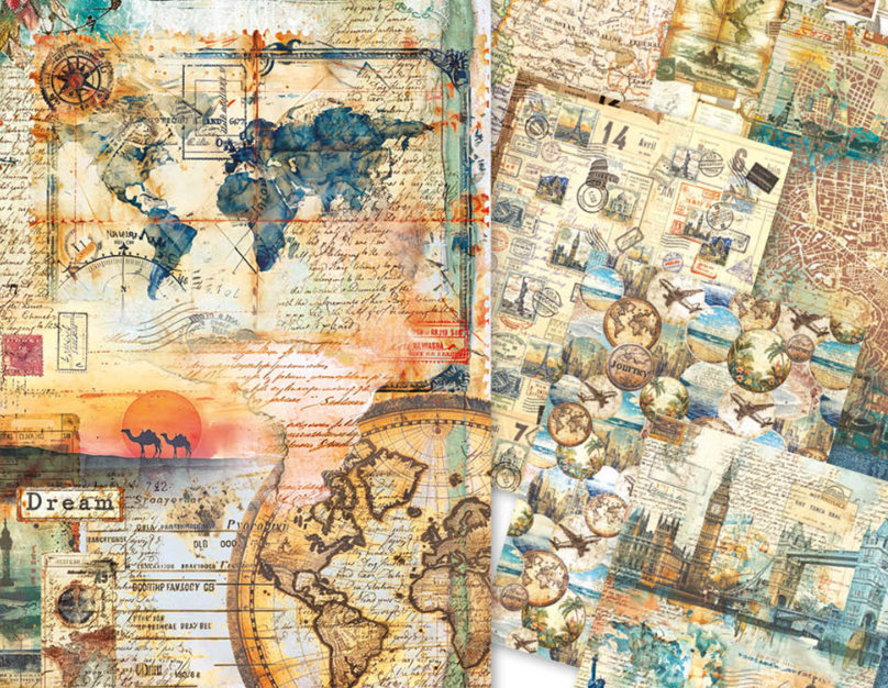 A5 Rice Paper Pack - Wanderlust - 8 Sheets - Ciao Bella