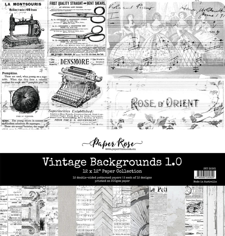 12 x 12 Inch - Vintage Backgrounds 1.0 - Double Sided Paper - Paper Rose