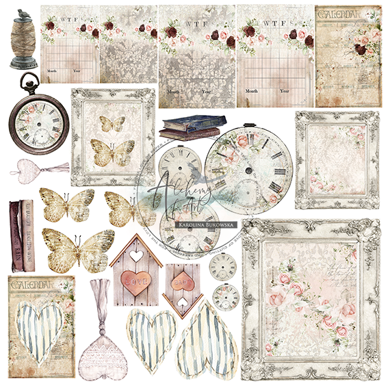 12x12 - Romantic Shabby Chic - 6 Double Sided Paper Set - Alchemy Of Art