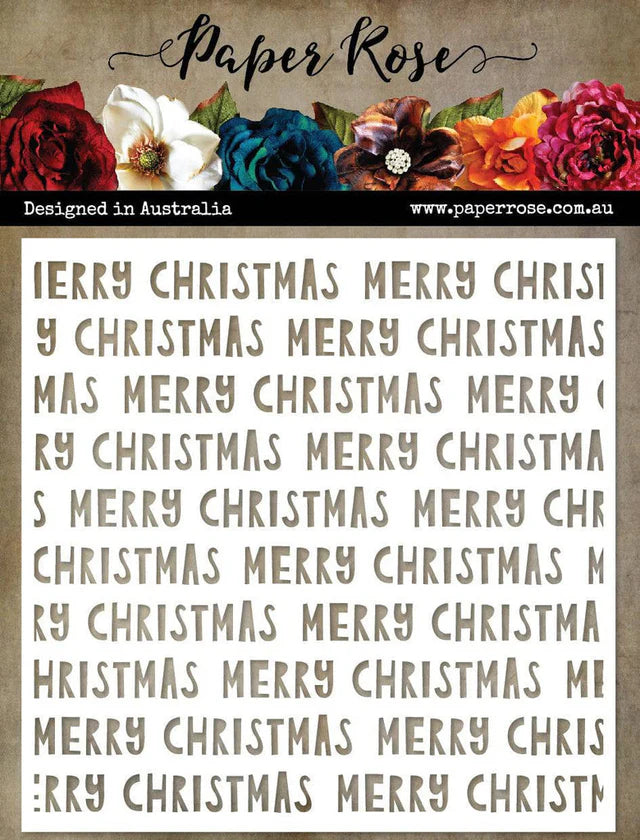 6 x 6 Inch - Stencil - Wonky Merry Christmas Text - Paper Rose