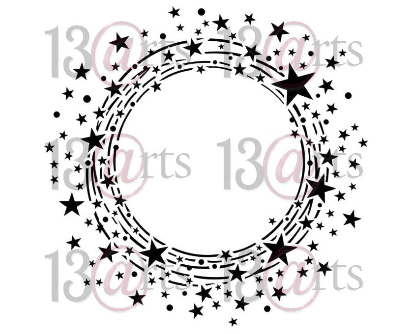13 @rts - Stencil CIRCLE OF STARS, AURORA Collection 6x6 Inch 13 @rts