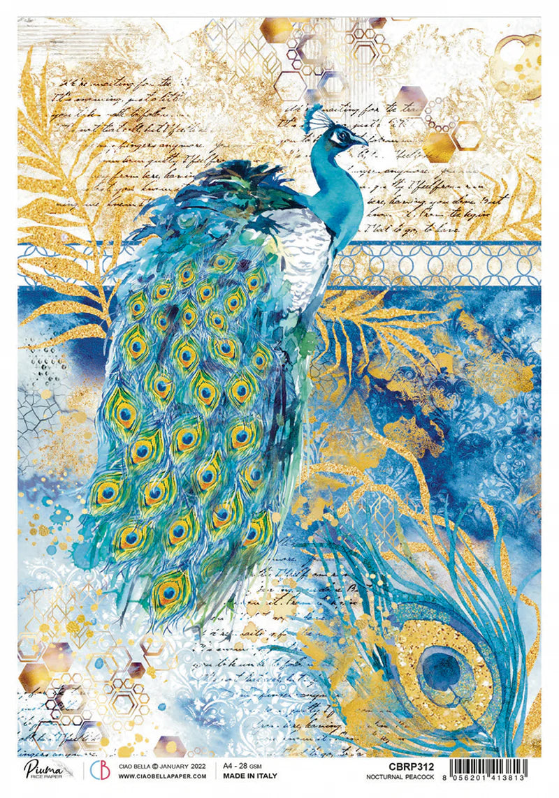 Rice Paper A4 - Piuma Nocturnal Peacock - Ciao Bella