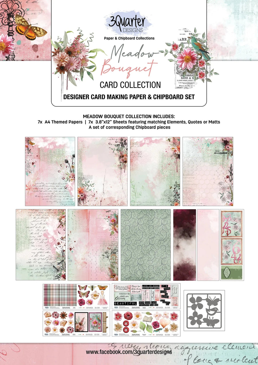 A4 - Meadow Bouquet Card Collection - 3 Quarter Designs