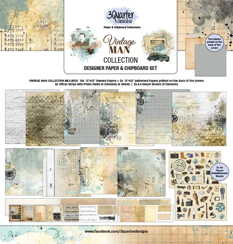 12x12 - Vintage Man - Paper Set - 3Quarter Designs