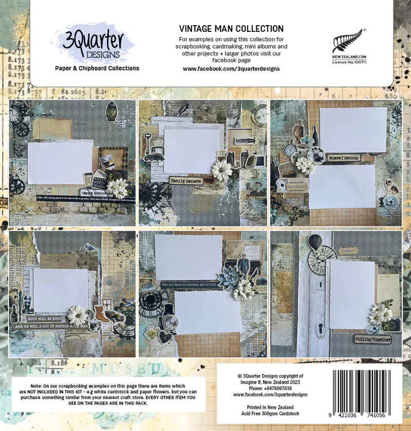 12x12 - Vintage Man - Paper Set - 3Quarter Designs