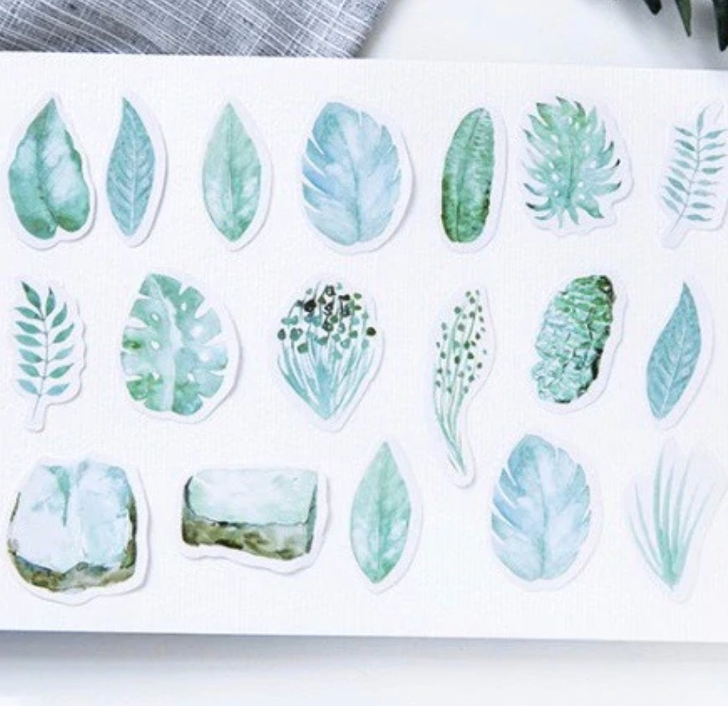 45 Piece Tropical Greens Planner Stickers Washi Tape Shop