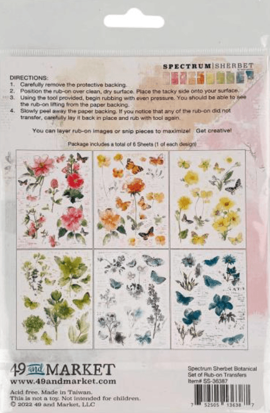 49 and Market - Spectrum Sherbet Botanical Rub-On Transfer Set - Messy Papercrafts