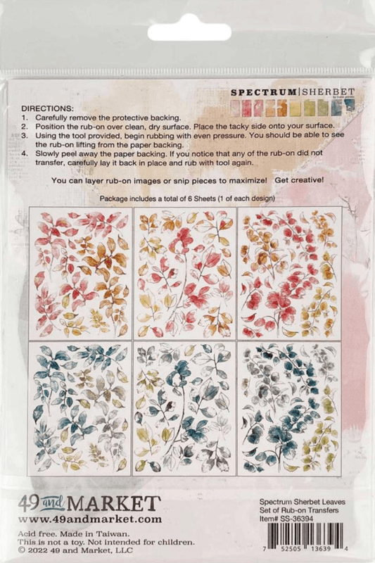 49 and Market - Spectrum Sherbet Leaves Rub-On Transfer Set - Messy Papercrafts