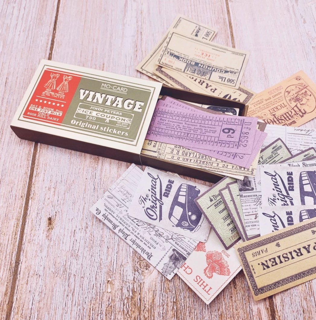 60 Piece Vintage Coupon Stickers Washi Tape Shop