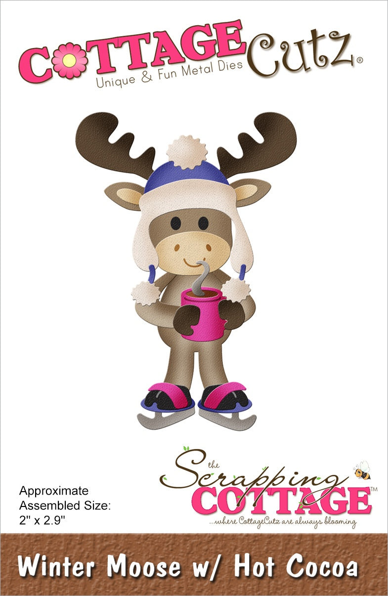 2x3 Winter Moose With Hot Cocoa - Die - Cottage Cutz