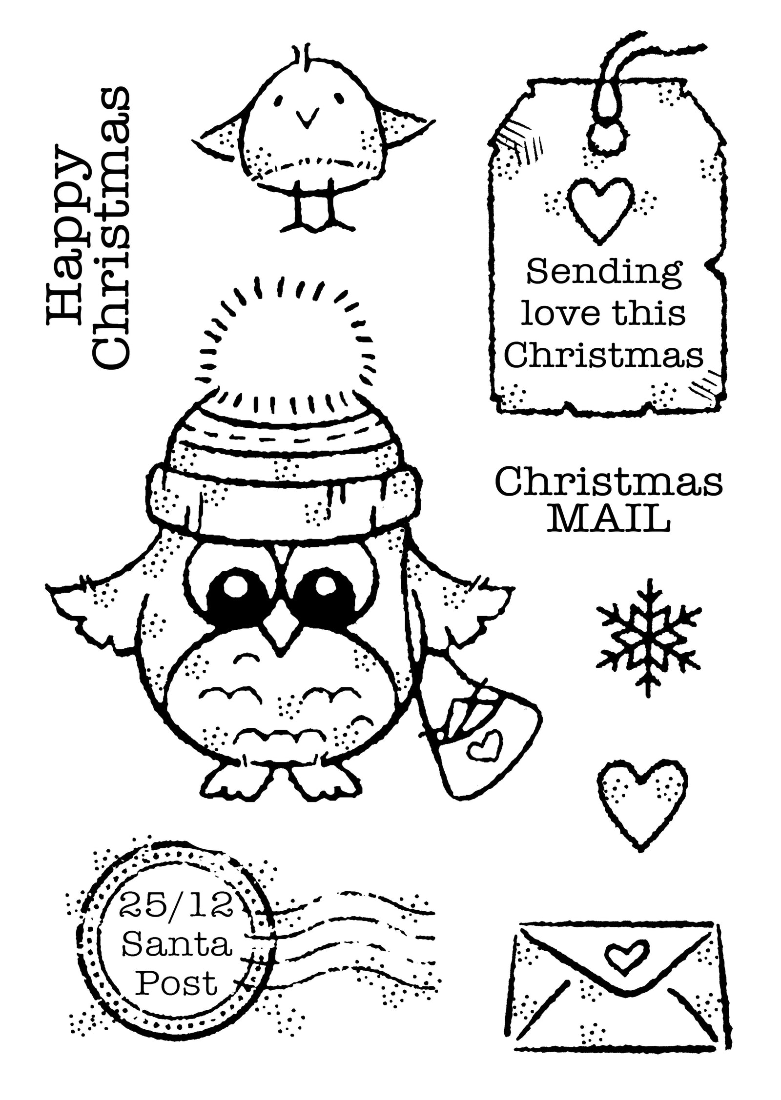 Owl Christmas Mail - Clear Stamp - Woodware Craft Collection - 4X6