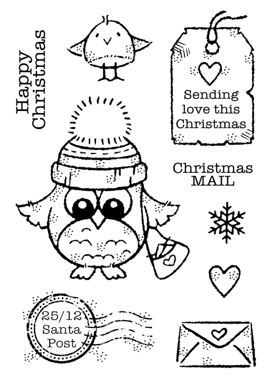 Owl Christmas Mail - Clear Stamp - Woodware Craft Collection - 4X6