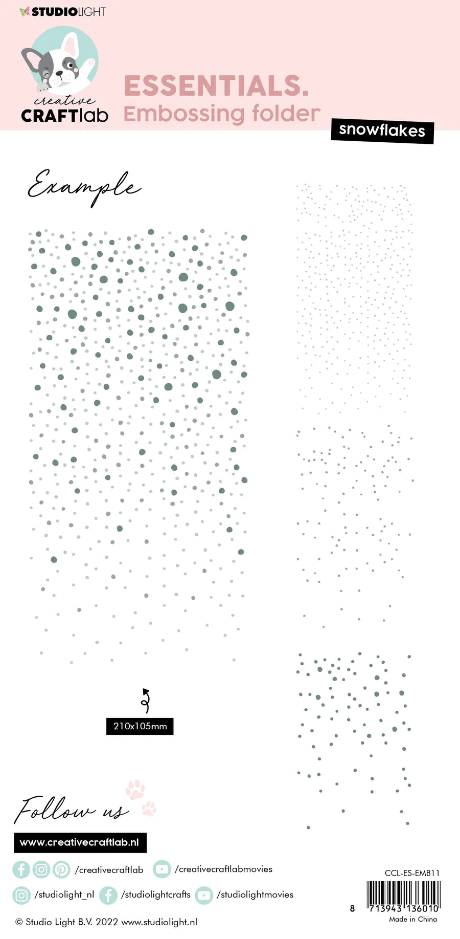 8x4 - 3D Embossing Folder - Snowflake Kisses - Essentials - Studio Light