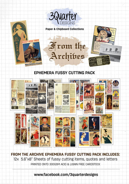 A5 - From The Archives - Ephemera Fussy Cutting Pack - 3 Quarter Designs