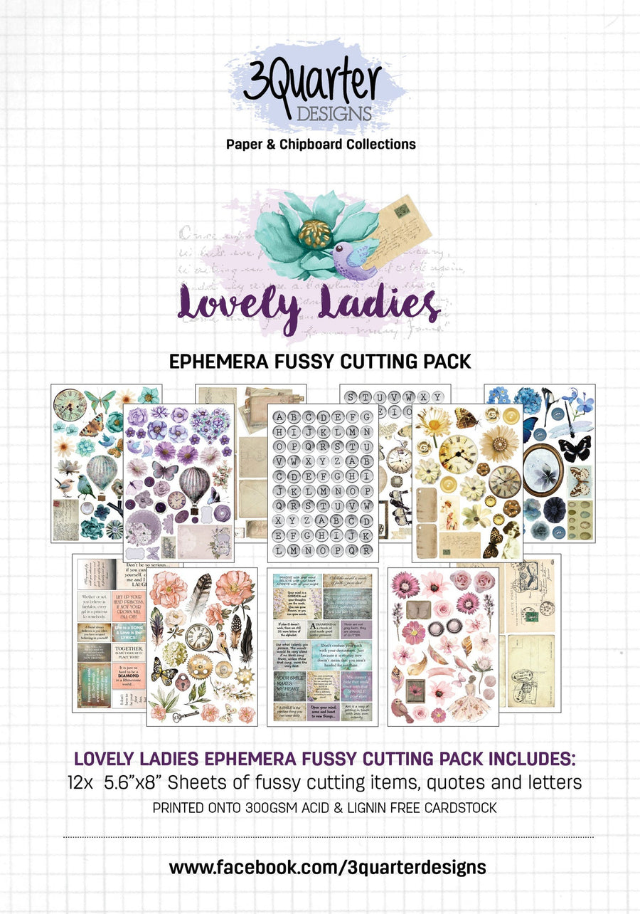 A5 - Lovely Ladies - Ephemera Fussy Cutting Pack - 3 Quarter Designs